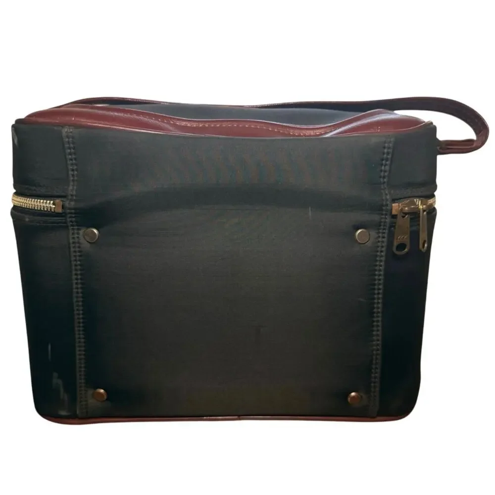 Vintage Sears 9801 Cosmetic Train Case Maroon Black Travel Makeup Box Taiwan